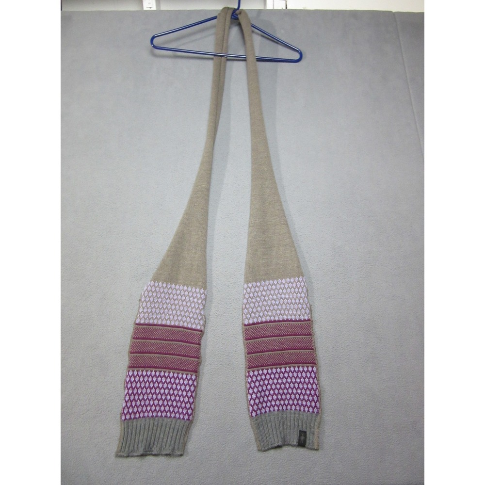 Smartwool Scarf Womens Gray Purple Fair Isle 100% Merino Wool Knit Nordic